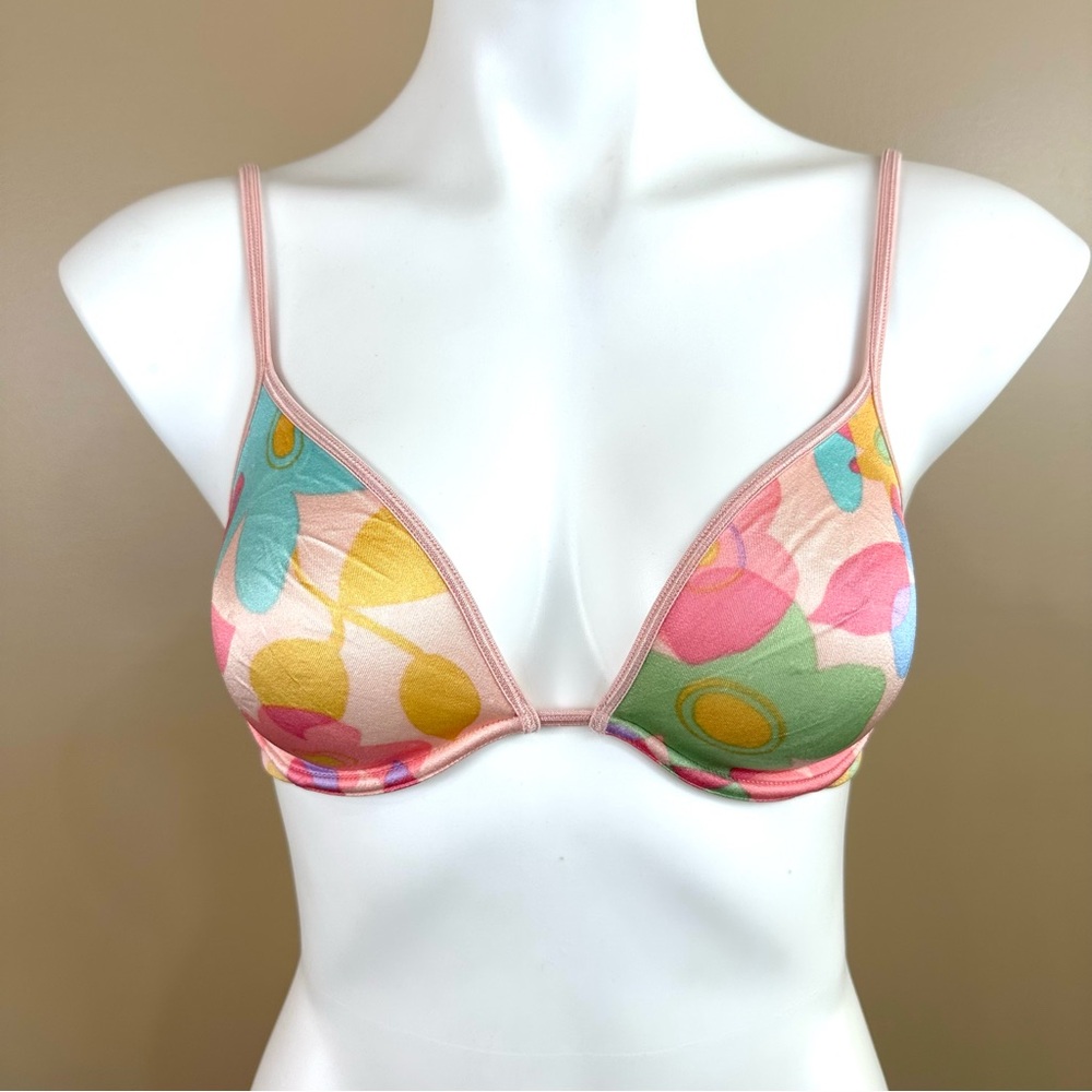 Vintage Y2K Victorias Secret Pink Floral Bra 34C Coachella Soft Girl Flower